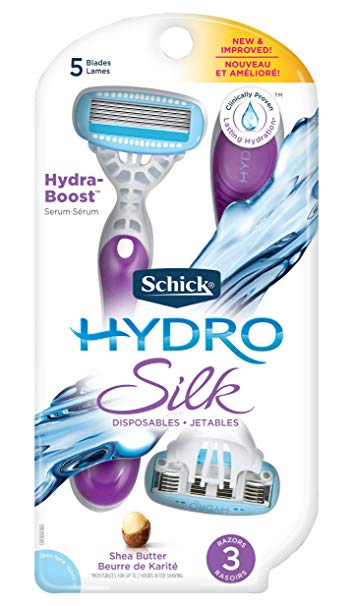 Schick Hydro Silk Razor Disposable Razors for Women with Moisturizing Serum, 3 Count