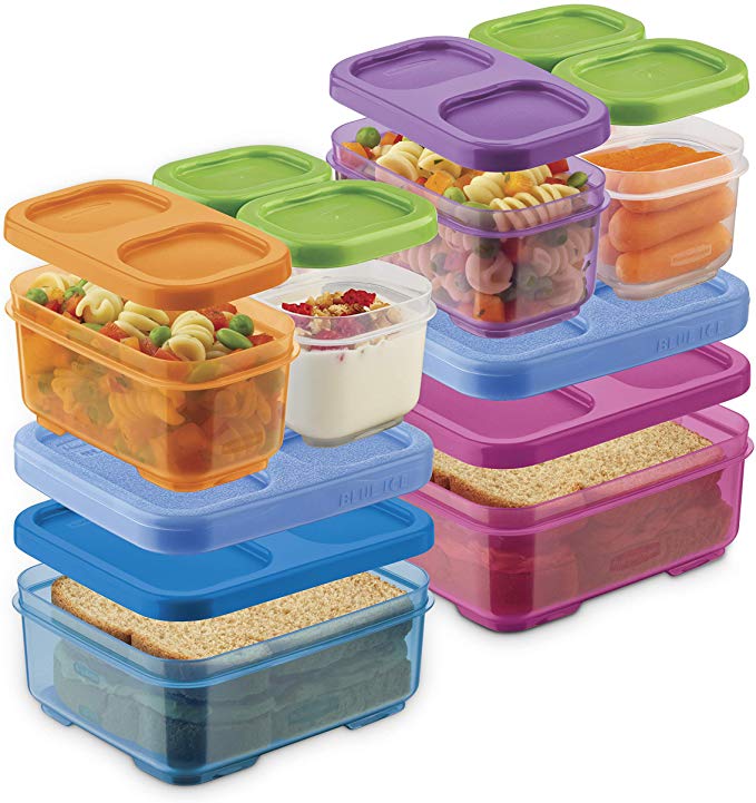 Rubbermaid 2108406 LunchBlox Kids Box and Meal Prep, 2 Pack Set | Stackable & Microwave Safe Lunch Containers | Assorted Colors, Purple/Pink/Green