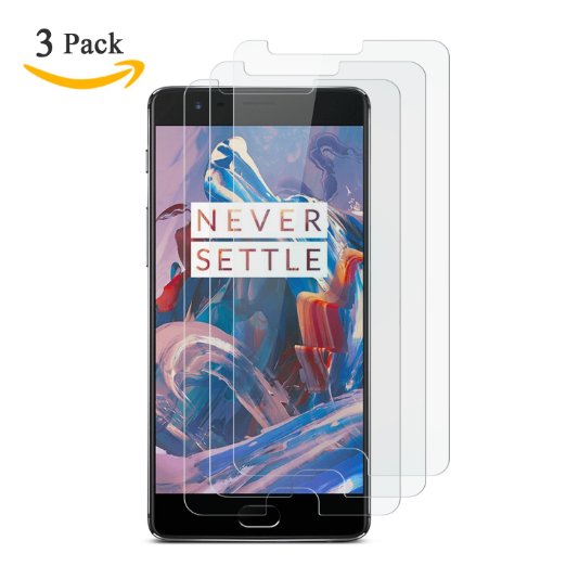 OMOTON OnePlus 3 Clear Screen Protector [3-PACK], Premium HD Clear Film/ Anti-Fingerprint/ Bubble-Free/ Crystal Clear Screen Protector for OnePlus 3