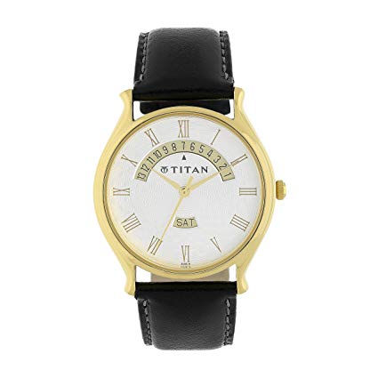 Titan Men's Contemporary Chronograph/Multi Function Work Wear,Gold/Silver Metal/Leather Strap Mineral Crystal, Quartz, Analog, Water Resistant Wrist Watch