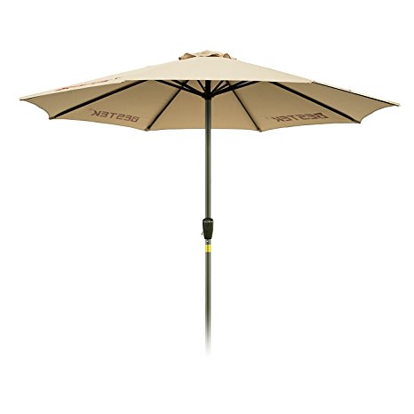 Patio Umbrella, BESTEK Rust Free 9ft Outdoor Market Umbrella with Crank, Beige