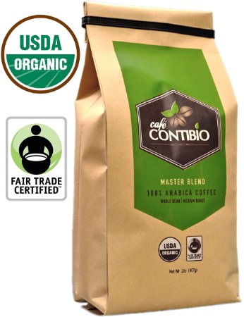 USDA Organic Coffee Beans Non-GMO & Fair Trade - 2lb - Cafe Contibio - 100% Arabica Specialty Gourmet Grade - Delicious Light Medium Roast (32 OZ)