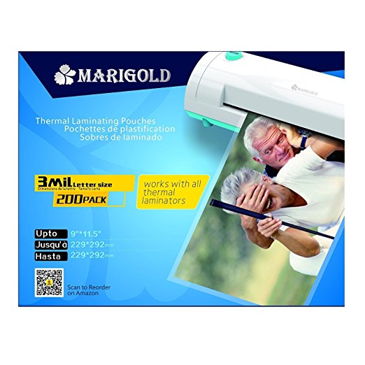 Marigold 200-Pack Count 3 mil Letter Size, 9"x11.5", Thermal Laminating Pouches Laminator Film Sheets (TLP3LTR)