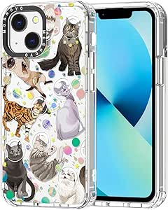 MOSNOVO for iPhone 13 Mini Case, [Buffertech 6.6 ft Drop Impact] [Anti Peel Off] Clear Shockproof TPU Protective Bumper Phone Cases Cover with Space Cat Design for iPhone 13 Mini