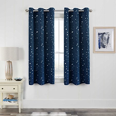 H.Versailtex Bright Stars Pattern Thermal Insulated Blackout Kids Room Curtain Panels with Antique Grommet Top, W40 x L63 inch-Set of 1 Panel