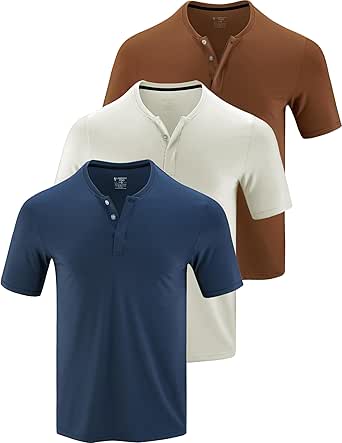 3 Pack: Mens Polo Shirts, Business Casual Golf Henley Work Shirts for Men, Collarless Short Sleeve Stylish Athletic Tshirts