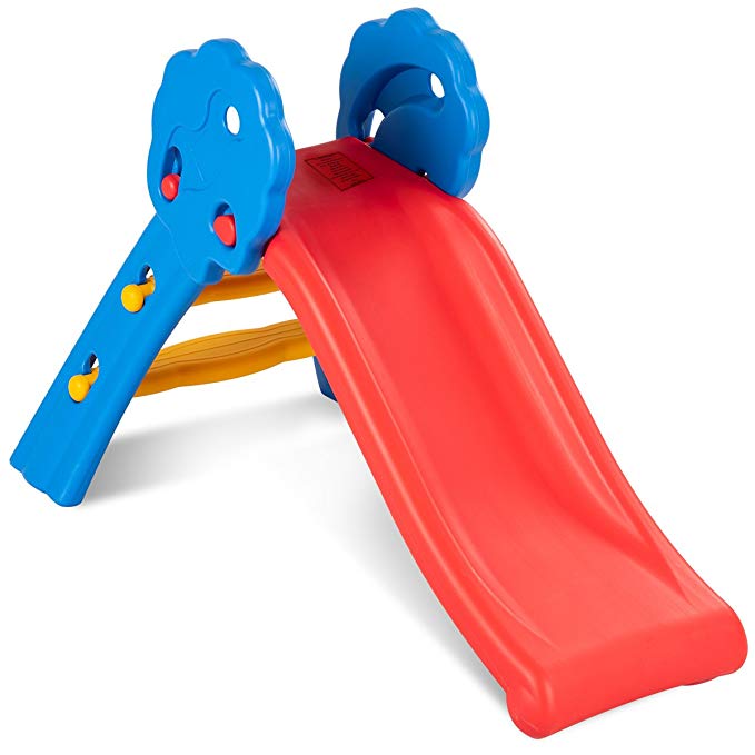 BABY JOY Folding Slide, Indoor First Slide Plastic Play Slide Climber for Kids (Floral Rail)
