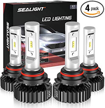 SEALIGHT 9005/HB3 High Beam 9006/HB4 Low Beam LED Headlight Bulbs Combo Package CSP Chips 13000LM 6000K Ice White Brightness