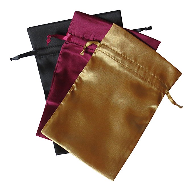 Tarot Bags Fall Colors Satin Bundle of 3: Wine Black and Gold (6" X 9" Each)