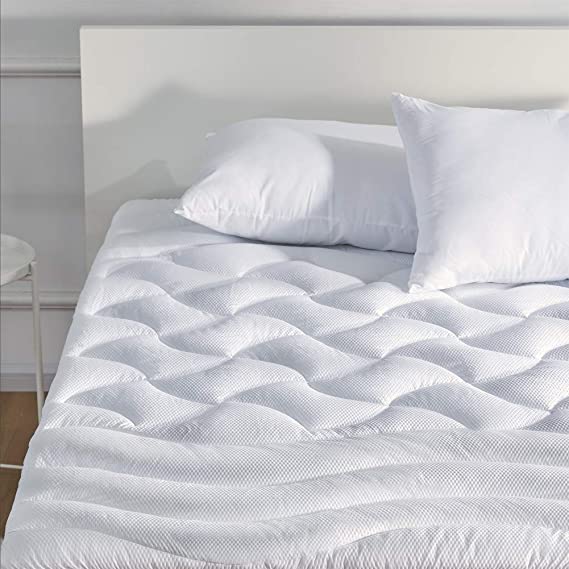 SLEEP ZONE Premium Mattress Pad Cover Cooling Overfilled Fluffy Soft Topper Zone Design Upto 21 inch Deep Pocket with Athletic Grade Elastic Skirt, White, Twin