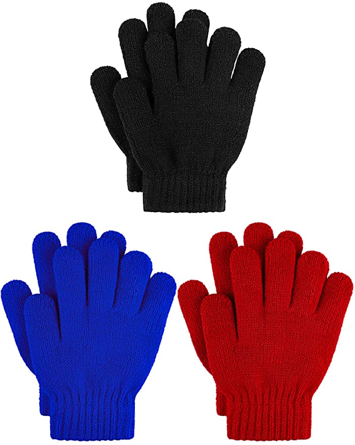 Cooraby 3 Pairs Kid's Winter Gloves Thick Cashmere Warm Knitted Gloves Children Cold Weather Gloves