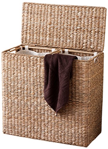 BirdRock Home Oversized Divided Hamper with Liners (Honey) | Made of Natural Woven Seagrass Fiber | Organize Laundry | Cut-Out Handles for Easy Transport | Includes 2 Machine Washable Canvas Liners