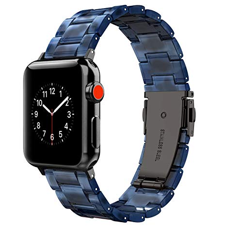 Wearlizer Compatible Apple Watch Band 42mm 44mm Mens iWatch Lightweight Resin Wristbands Replacement Cool Womens Bracelet and Metal Steel Clasp Series 4 Series 3 Series 2 1 Sport Edition-Black Blue