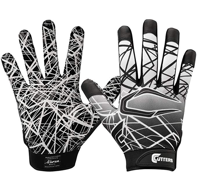 Cutters Game Day Football Glove, Silicone Grip Receiver Glove, Youth & Adult Sizes, 1 Pair