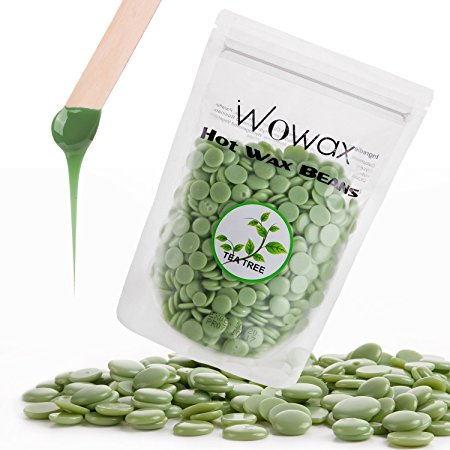 WOWAX Green Hard Wax Beans, 10.5oz/300g Stripless Hair Removal Hot Wax Beads For Body, Lips, Armpits, Eyebrows and Sensitive Skin, Tea Tree