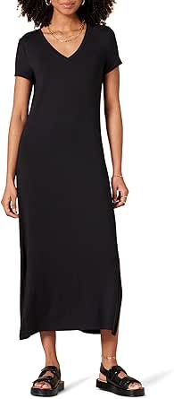 Amazon Essentials Women's Jersey V-Neck Short Sleeve Midi Length Dress