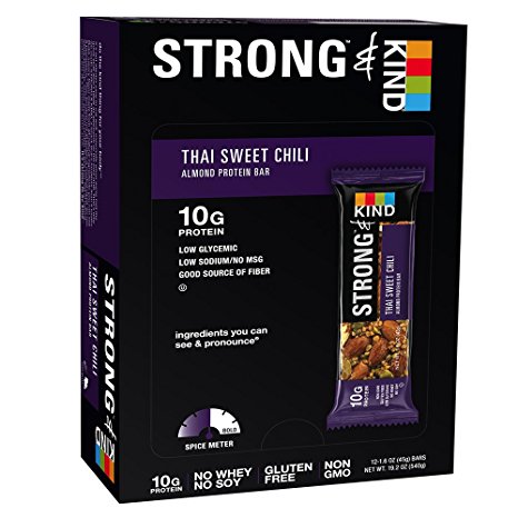 STRONG & KIND Protein Bars, Thai Sweet Chili Savory Snack Bars, 1.6 Ounce, 12 Count