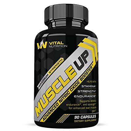 MUSCLE UP L-Arginine - 2400mg Nitric Oxide Booster Supplement for Lean Muscle Growth (90 Ct) - Pre Workout Formula - Natural Stamina, Endurance & Strength Booster - Promotes Weight Loss & Fat Burning