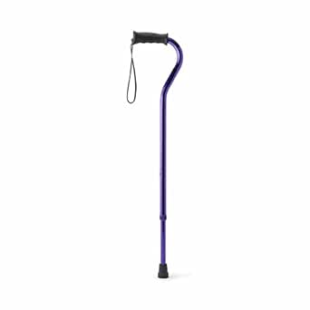 Medline Gel Grip Aluminum Cane with Offset Handle, Adjustable Height 29"-38", 300 lb. Weight Capacity, Purple - Ideal Mobility Aid