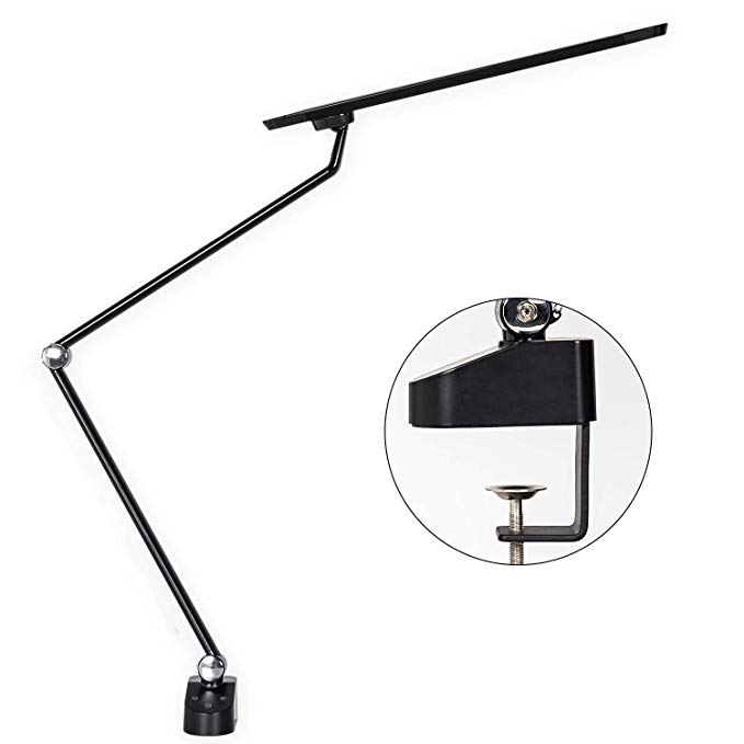 12W LED Architect Desk Lamp Adjustable Clamp Lamp Metal Swing Arm Task Lamp with clamp, Eye-Protective Touch Control Gradural Dimming for Office Craft Studio Workbench Architect