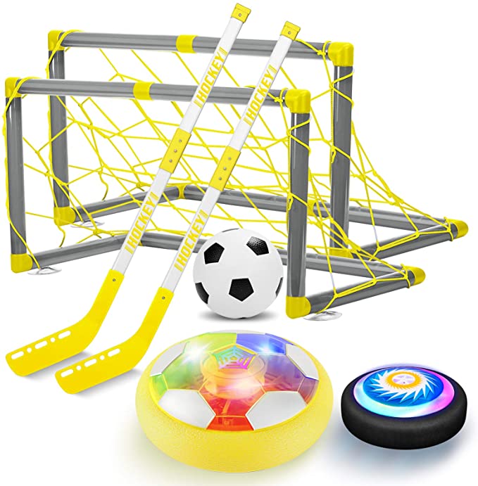 VEPOWER Hover Hockey Soccer Ball 2 in 1 Kids Toys Set with 3 Goals, Rechargeable Floating Air Soccer Ball with Led Light, Indoor Outdoor Sport Games Toys Gifts for Boys Girls Aged 3 4 5 6 7 8-12