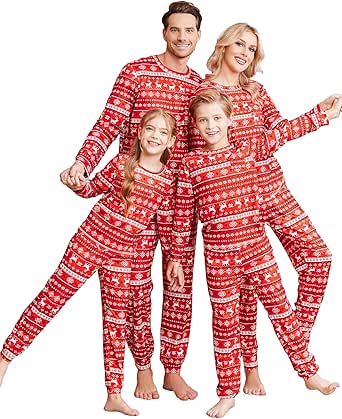 Ekouaer Christmas Pajamas for Family Matching Long Sleeve Holiday Pjs Loungewear 2 Piece Lounge Sets S-XXL