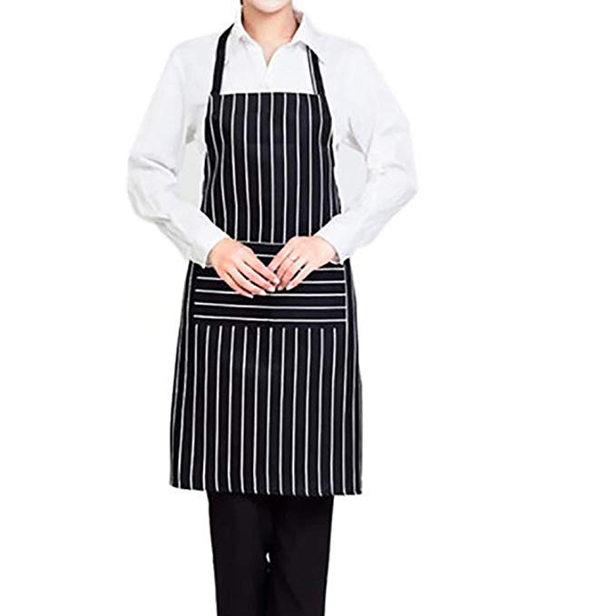Vibola Strip Apron Pocket Chef Kitchen Cooking Baking Bar Cafe Waiter Washable (Black)