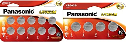 Panasonic CR2032 3.0 Volt Long Lasting Lithium Coin Cell Batteries in Child Resistant, 10 Pack & Panasonic CR2025 3.0 Volt Long Lasting Lithium Coin Cell Batteries in Child Resistant, 4 Pack