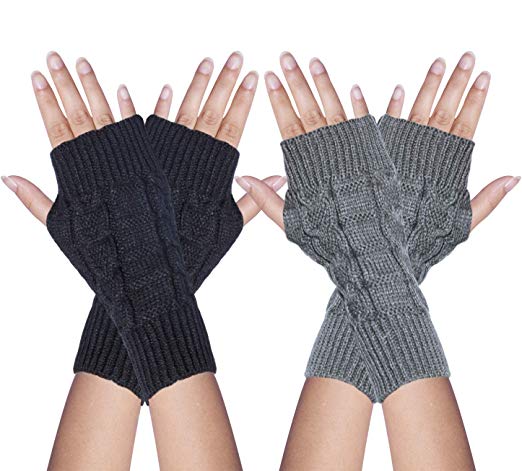 Oryer Womens Winter Warm Knit Fingerless Gloves Thumbhole Arm Warmers Mittens