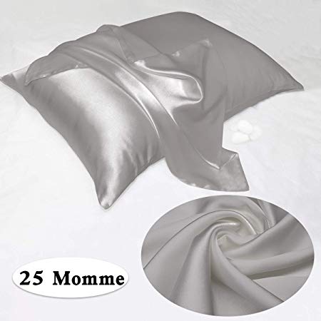 100% Pure Natural Mulberry Silk Pillowcases, Queen Size Pillow Case Cover 25 Momme, 900 Thread Count, with Hidden Zipper for Hair & Skin (Silver-Grey)