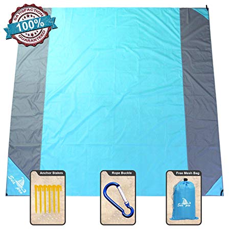 NS SeaPro Sandfree Beach Blanket 82X79In Extra Large,Pocket Zipper Portable Waterproof and Quick Dry Outdoor Family Mat for Beach,Soft Compact Beach Mat Picnic Blanket,Camping,Hiking,Music Festival