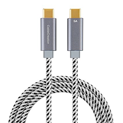 USB Type C Cable(5A), CableCreation 3.3 Feet USB Type C Male to USB Type C Male Cable, Support 100W/5A Power Delivery, for 15-inch New Macbook Pro and More, 1 Meter/ Space Gray Aluminum