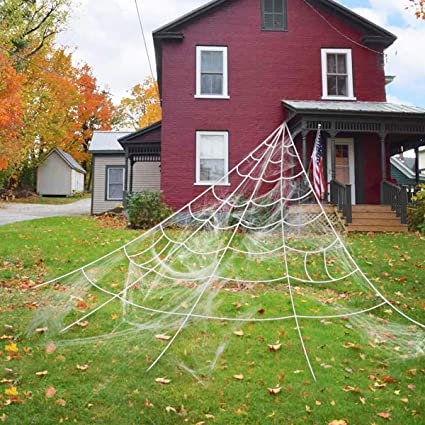 Halloween Giant Spider Web, 23 X 18ft Triangular Mega Spider Web for Outdoor Halloween Decor Decoration Outdoor Yard, White
