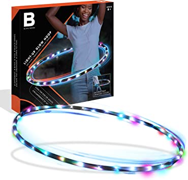 BLACK SERIES 36" Light-Up Hula Hoop, LED Glow, Perfect Size for Kids Or Adults, On/Off Switch, Fitness & Exercise Toy, Indoor & Outdoor Playground Game, Age 8