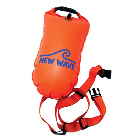 New Wave Swim Buoy for Open Water Swimmers and Triathletes - Light and Visible Float for Safe Training and Racing (Orange TPU Medium-15L)