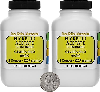Nickel Acetate [C4H6NiO4] 99.8% AR Grade Powder 1 Lb in Two Space-Saver Bottles USA