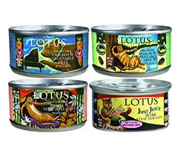 Lotus Variety Grain-Free Wet Cat Food Mixed 12 Cans – 3 Chicken Pate (2.75oz), 3 Salmon Pate (2.75oz), 3 Turkey Pate (2.75oz),3 Pork Stew (2.5oz)