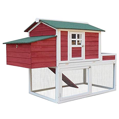 PawHut 63" Wooden Backyard Chicken Coop with Garden Box, Run Area, Nesting Box
