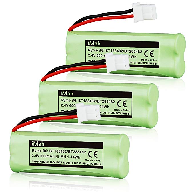 3-Pack iMah Ryme B6 BT183482 BT283482 Ni-MH Cordless Phone Battery for Vtech DS6401 DS6421 DS6422 DS6472 LS6405 LS6425 LS6426 LS6475 LS6476 89-1348-01 DECT 6.0 Home Handset Telephone