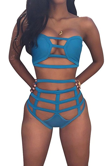 Yonala Women's Hollow Out Bandage Bodycon Bikini Set Swimsuit Swimwear