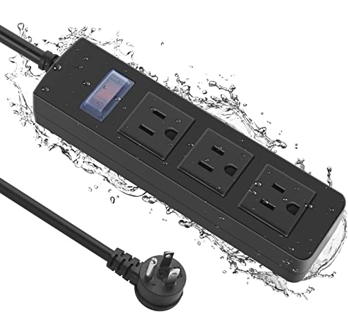 Outdoor Power Strip Waterproof with 3 Outlet, Garden Weatherproof 1700J Surge Protector, Christmas Multiple Outlet Exterior Socket for Lighting Appliances. 6FT Extension Cord Strip with Flat Plug.
