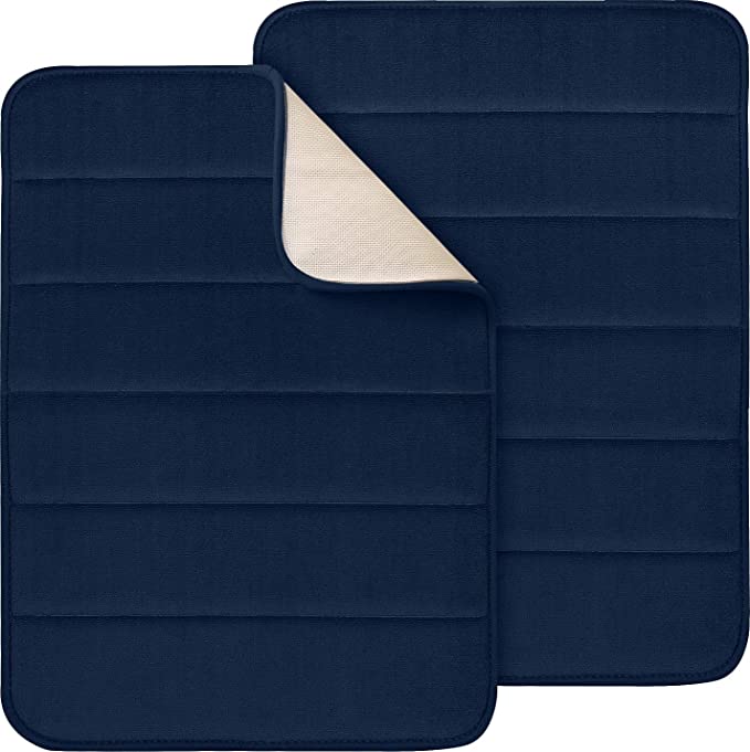 Utopia Home 2-Pack Memory Foam Bath Mat Non-Slip Back, Coral Fleece Softness, Highly Absorbent (Navy Blue, 43x60 cm)