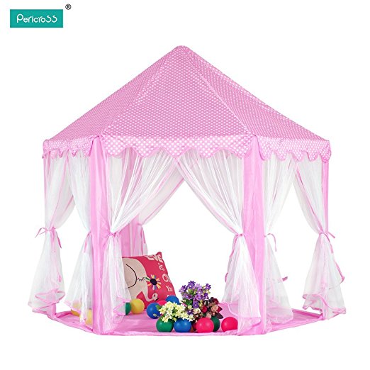Pericross girl's pink fairy tail hexagon gauze tent