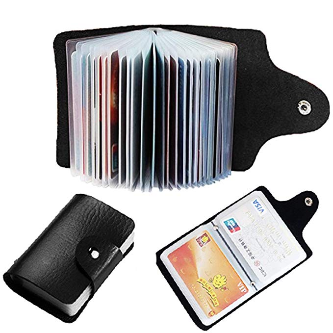 GreatDio Leather Credit Card Holder/Business Card Holder/ATM Card Holder for Women Men- 12 Slot Holds Upto 24 Cards (Black)