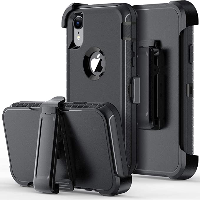 ORIbox Defense Case for iPhone XR, Shockproof Anti-Fall Protective case, Update Strong Protection with Belt Clip, Black
