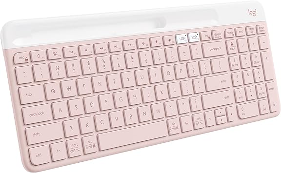 Logitech K585 Multi-Device Slim Wireless Keyboard, Built-in Cradle for Device; for Laptop, Tablet, Desktop, Smartphone, Win/Mac, Bluetooth/Receiver, Compact, Easy Switch, 24 Month Battery - Rose