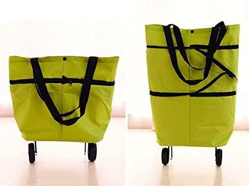 Chnrong Trolley Bag with Rolling Wheels Portable Multi-Function Oxford Foldable Tote Bag Shopping Cart Reusable Mini Grocery Bag Cart Green