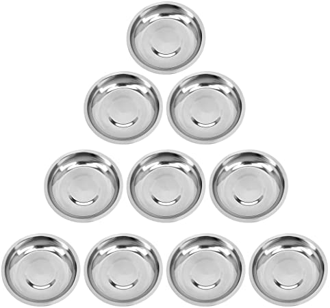 DOITOOL 10pcs Stainless Steel Sauce Dishes Round Appetizer Plates Seasoning Dish Soy Sauce Vinegar Bowls Sushi Dipping Bowl Mini Sauce Plates (8cm)