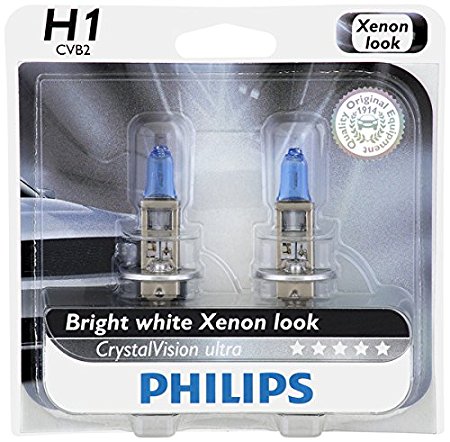 Philips H1 CrystalVision Ultra Upgrade Headlight Bulb, 2 Pack