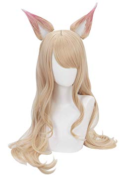 Topcosplay Women's Wig Blonde Wave Cosplay for Ahri Wig KDA Halloween Costume Wigs with Ear